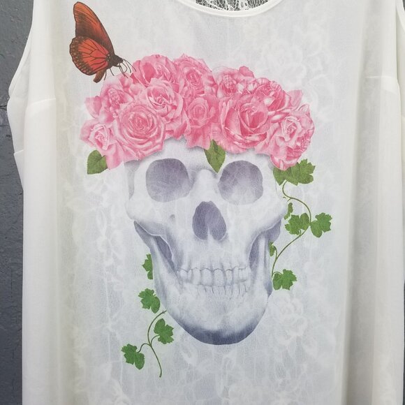 Torrid Tank Top Women XL Camisole Skull Lace Rose Butterfly Sleeveless Sheer NEW - Picture 6 of 16